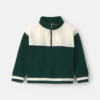 Boys Color Block Fleece Quarter-Zip Pullover Sweatshirt - Dark Green/Cream