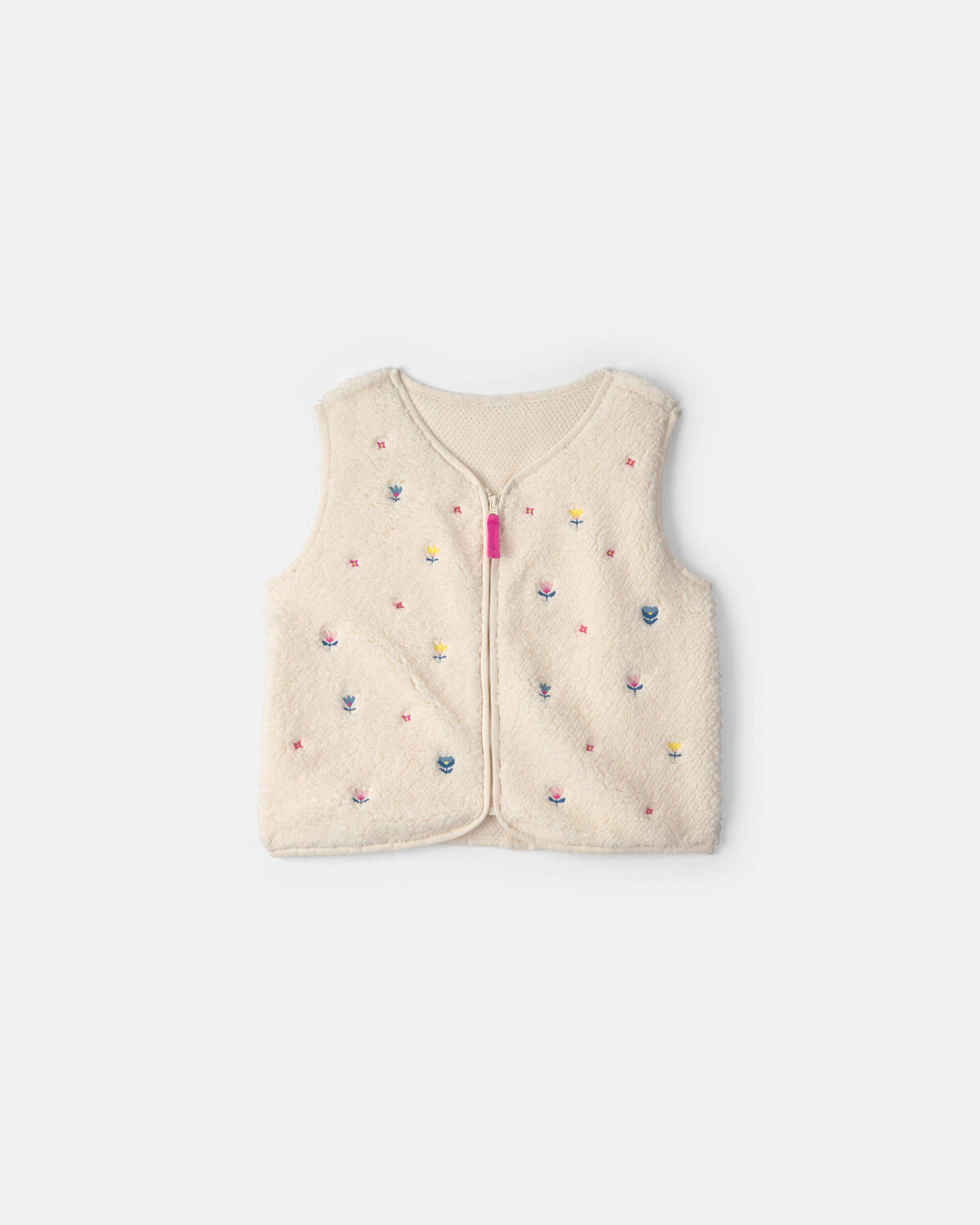 Girls Floral Teddy Fleece Vest - Cream 1 Girls Floral Teddy Fleece Vest - Cream