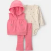 Baby Girl 3-Piece Apple French Terry Long-Sleeve Hooded Layering Set - Coral/Cream