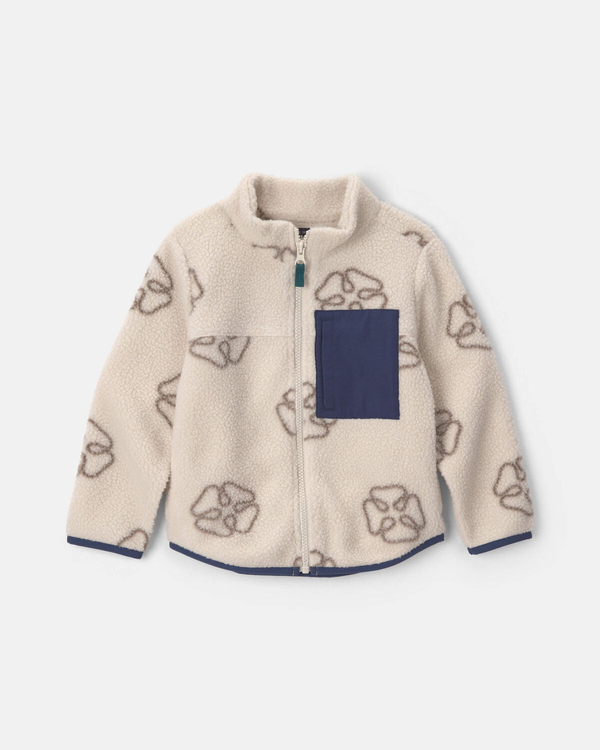 Logo Fleece Zip-Up Jacket - Cream/Navy Blue