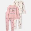 Toddler Girl Ballerina Bunny Cotton Snug Fit 4-Piece Pajama Set - Pink/White