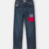 Boys Patched Denim Straight Jeans - Medium Wash