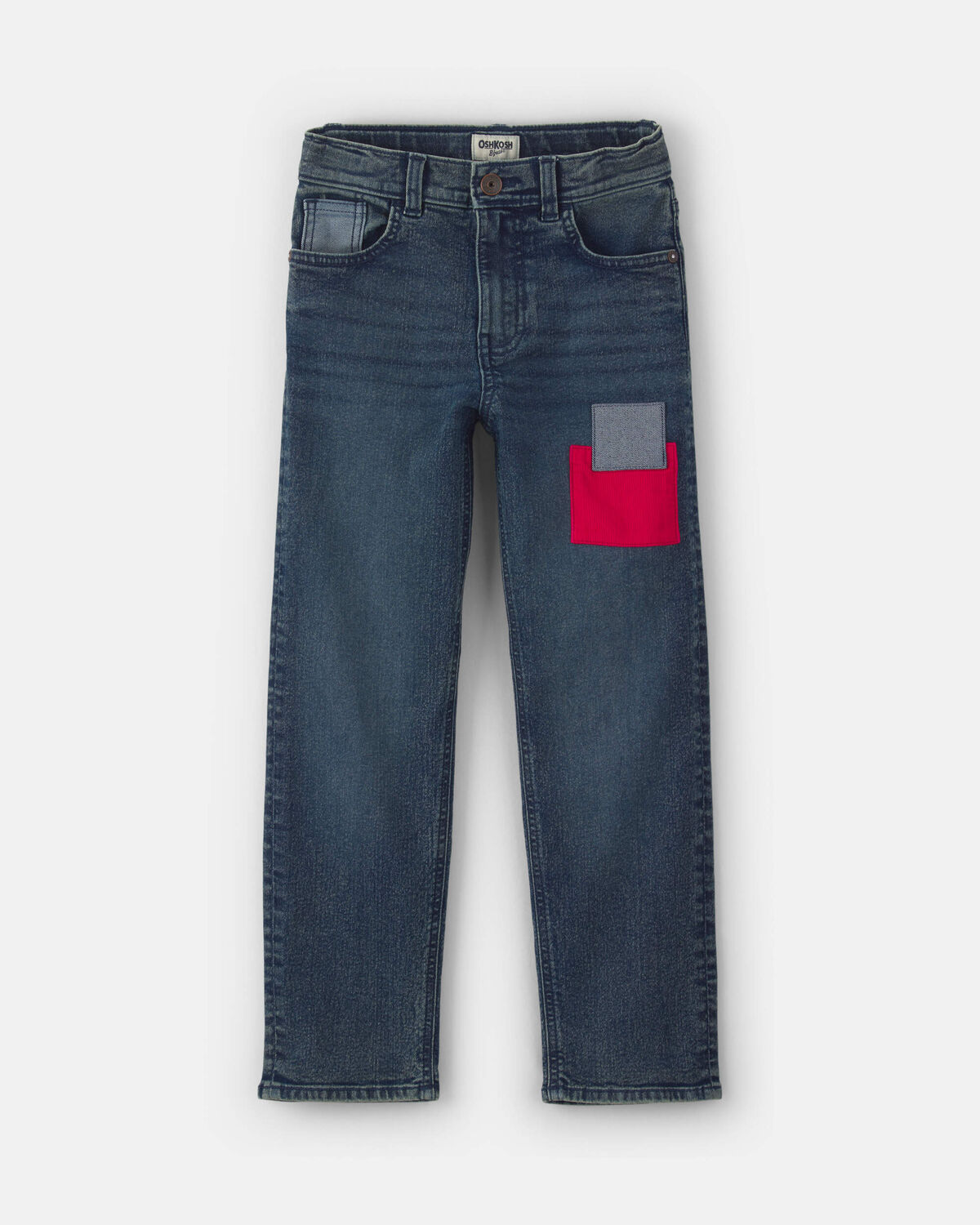 Boys Patched Denim Straight Jeans - Medium Wash 1 Boys Patched Denim Straight Jeans - Medium Wash