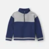 Boys Color Block Fleece Quarterzip Pullover Sweatshirt - Navy Blue/Grey