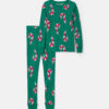 Kids Candy Cane Christmas Thermal Snug Fit 2-Piece Pajama Set - Green