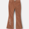 Girls Floral Embroidered Corduroy Flare Pants - Brown