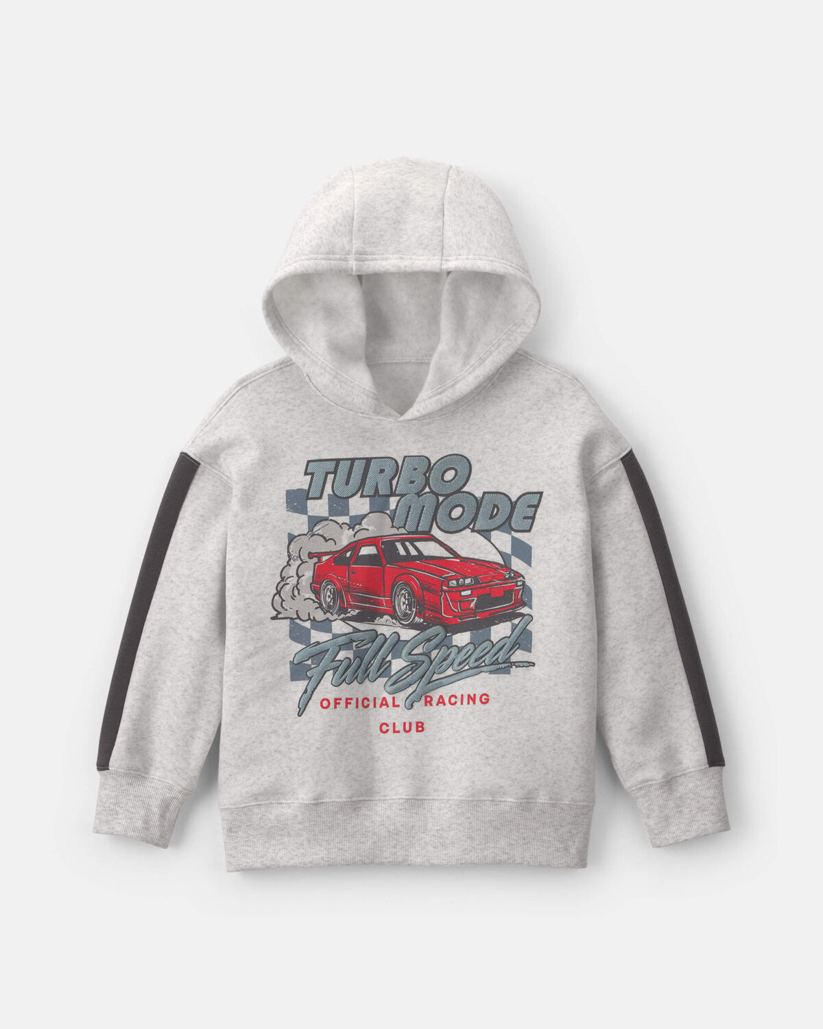 Boys 'Turbo Mode' Car Checkered Flag Fleece Hoodie - Grey