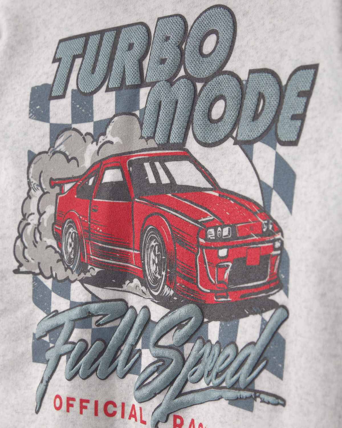 Boys 'Turbo Mode' Car Checkered Flag Fleece Hoodie - Grey
