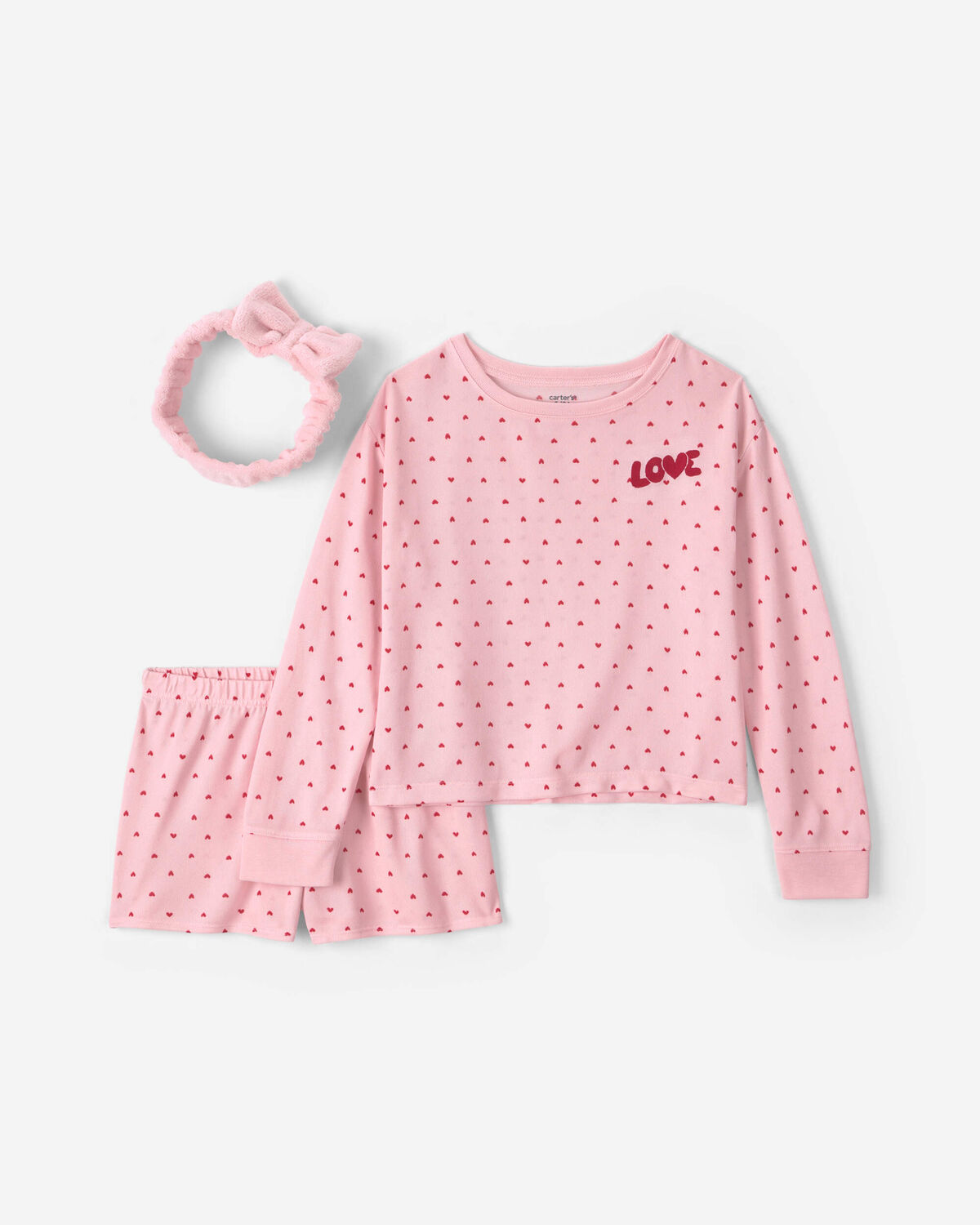 Girls 'Love' Valentine's Day Polka Dot Loose Fit 3-Piece Pajama Set - Pink 1 Girls 'Love' Valentine's Day Polka Dot Loose Fit 3-Piece Pajama Set - Pink