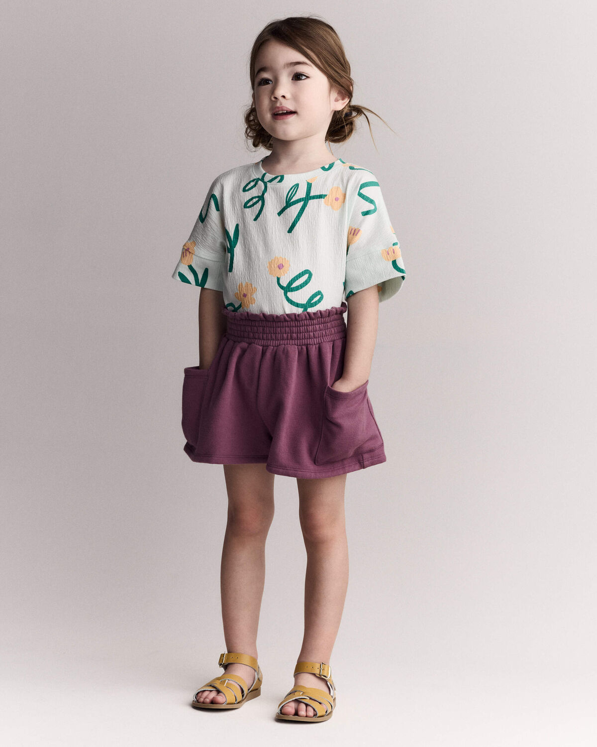 Toddler Girl High-Low Dolman Tee in Floral Print - Light Green 1 Toddler Girl High-Low Dolman Tee in Floral Print - Light Green