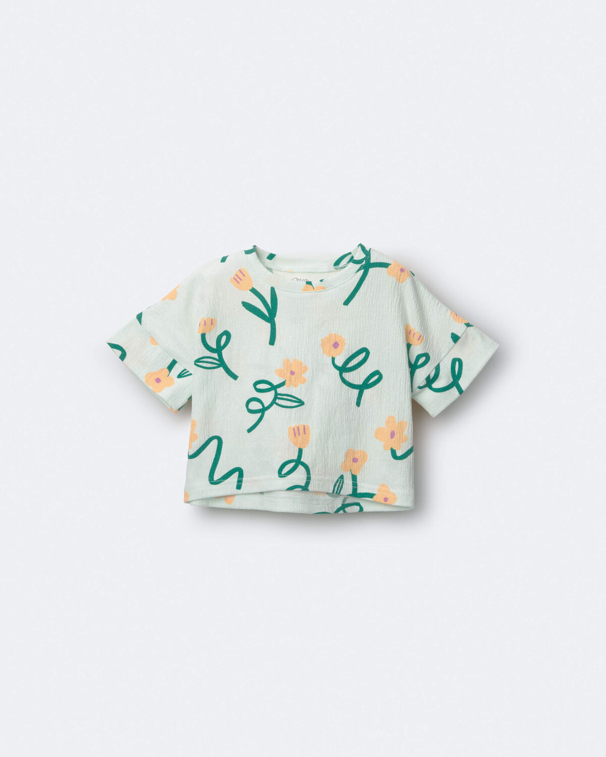 Toddler Girl High-Low Dolman Tee in Floral Print - Light Green 2 Toddler Girl High-Low Dolman Tee in Floral Print - Light Green