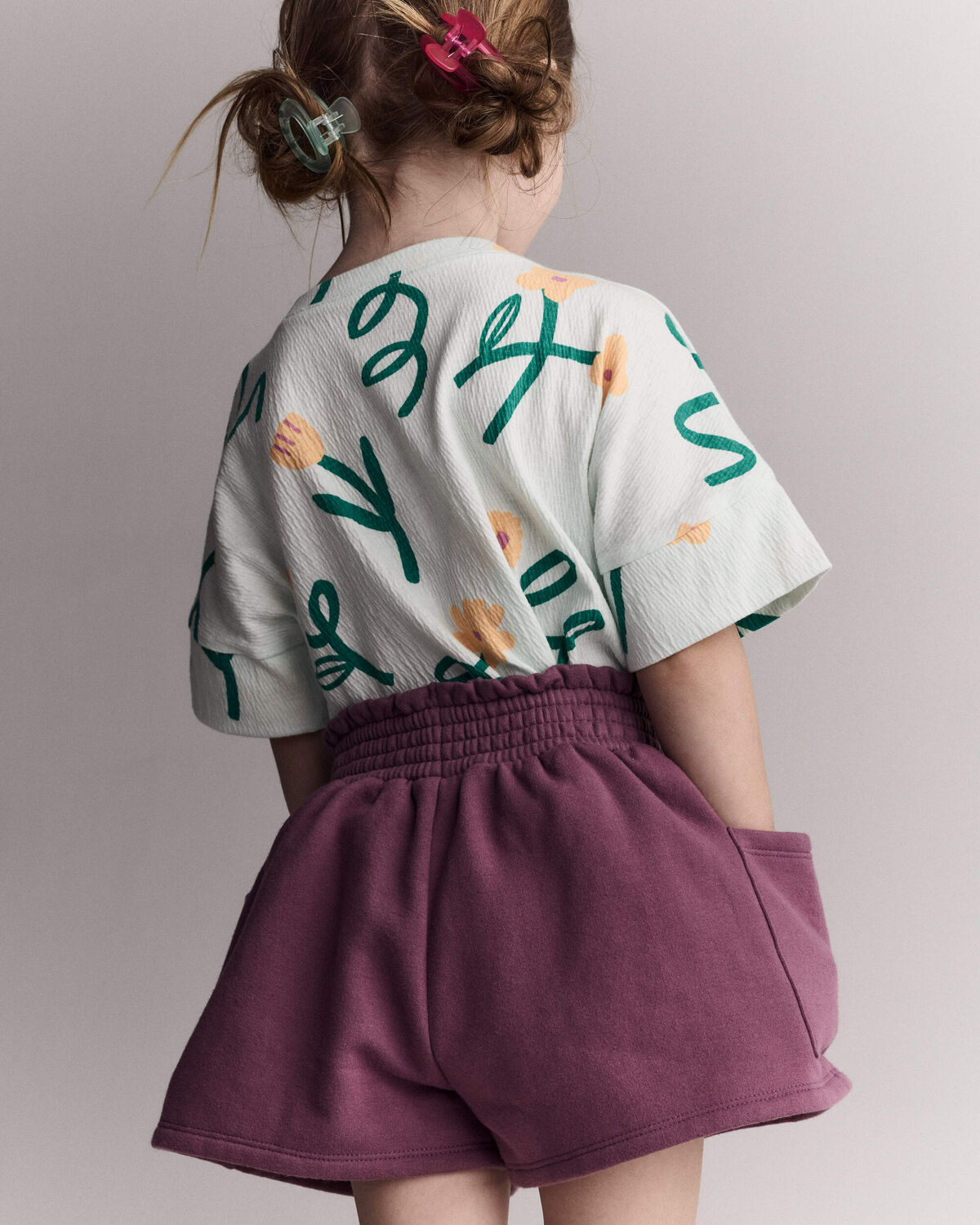 Toddler Girl High-Low Dolman Tee in Floral Print - Light Green 3 Toddler Girl High-Low Dolman Tee in Floral Print - Light Green
