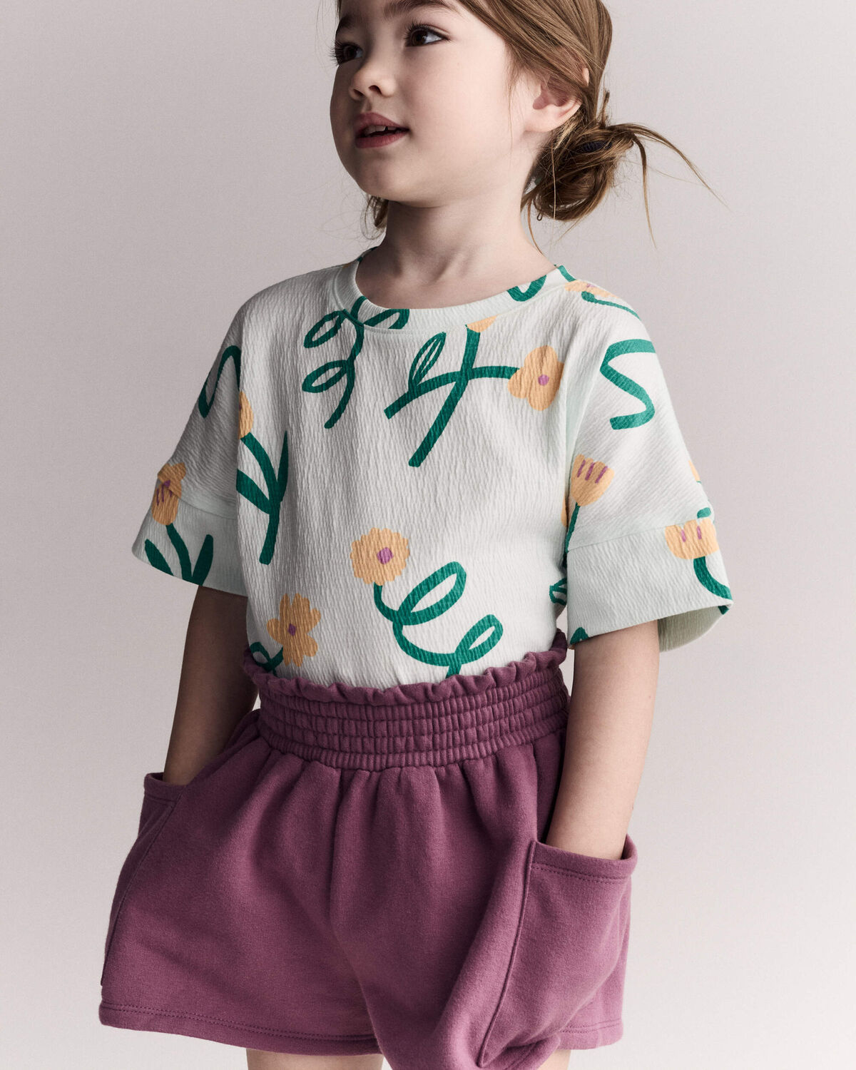 Toddler Girl High-Low Dolman Tee in Floral Print - Light Green 5 Toddler Girl High-Low Dolman Tee in Floral Print - Light Green
