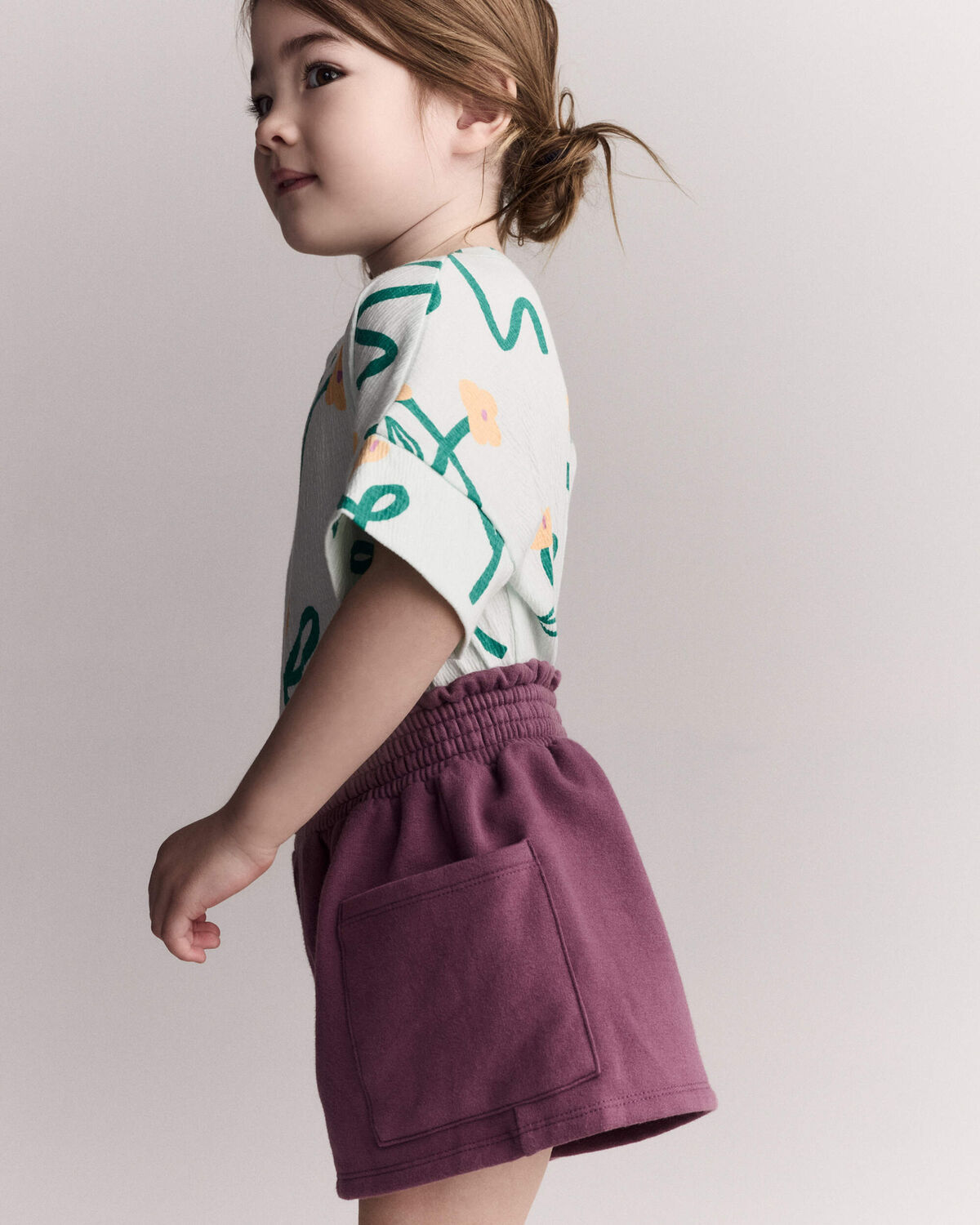 Toddler Girl High-Low Dolman Tee in Floral Print - Light Green 6 Toddler Girl High-Low Dolman Tee in Floral Print - Light Green