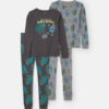 Boys 'Monster vs. Robot Dance Battle' 100% Cotton 4-Piece Pajama Set - Grey