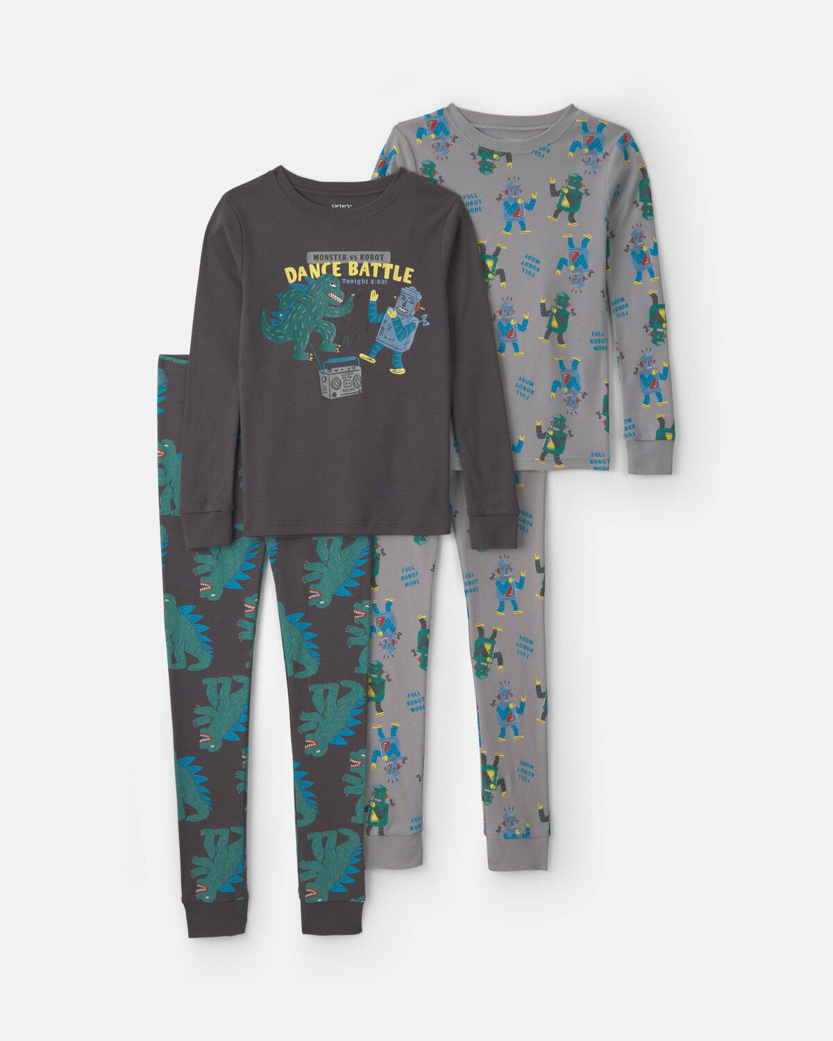 Boys 'Monster vs. Robot Dance Battle' 100% Cotton 4-Piece Pajama Set - Grey 1 Boys 'Monster vs. Robot Dance Battle' 100% Cotton 4-Piece Pajama Set - Grey