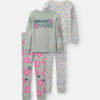 Girls 'Dreamy Vibes' Floral 100% Cotton 4-Piece Pajama Set - Green/Pink