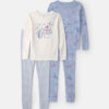 Girls Winter 100% Cotton Snug Fit 4-Piece Pajama Set - Purple/White