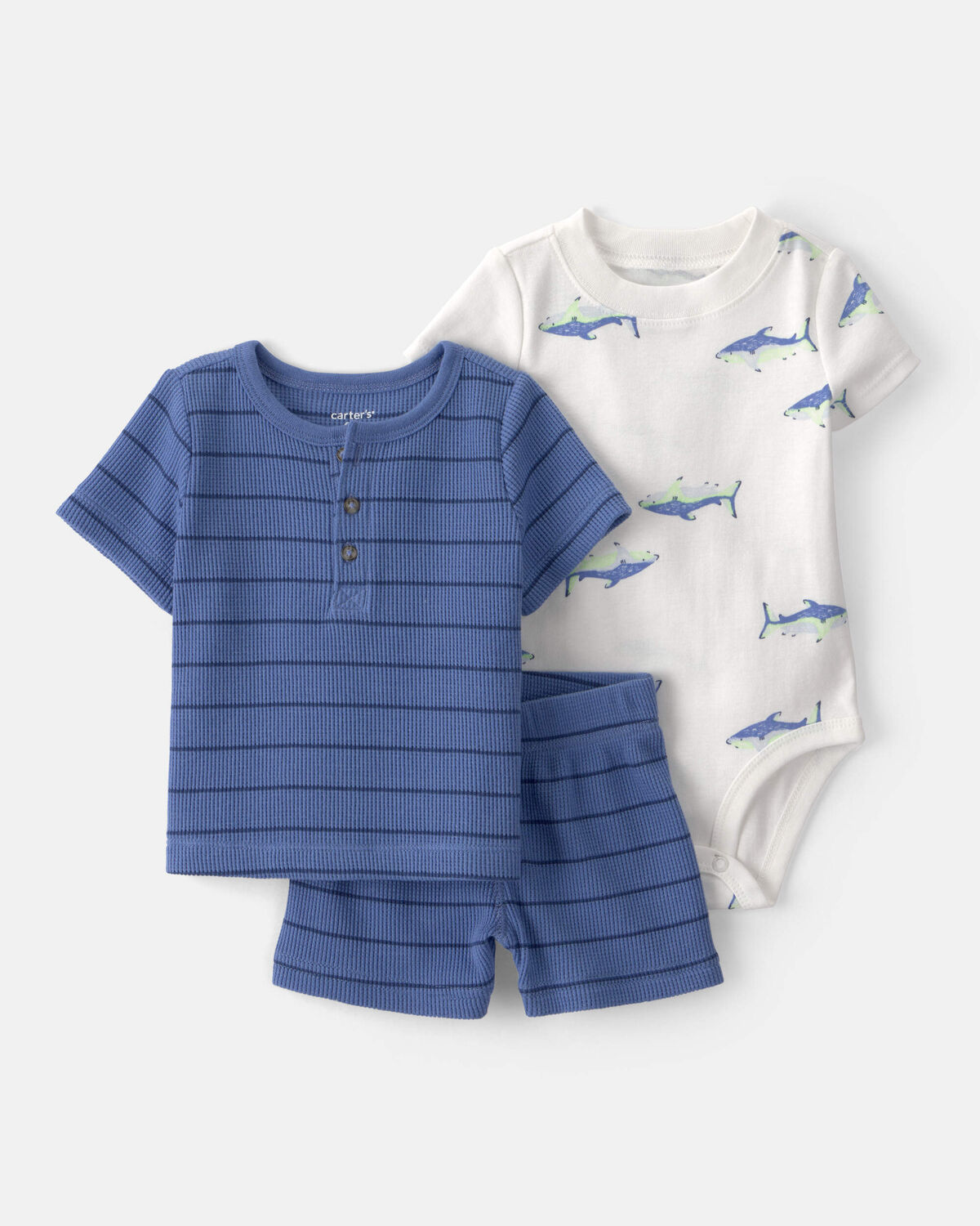 Baby Boy 3-Piece Shark Striped Outfit Set - Blue/White 1 Baby Boy 3-Piece Shark Striped Outfit Set - Blue/White