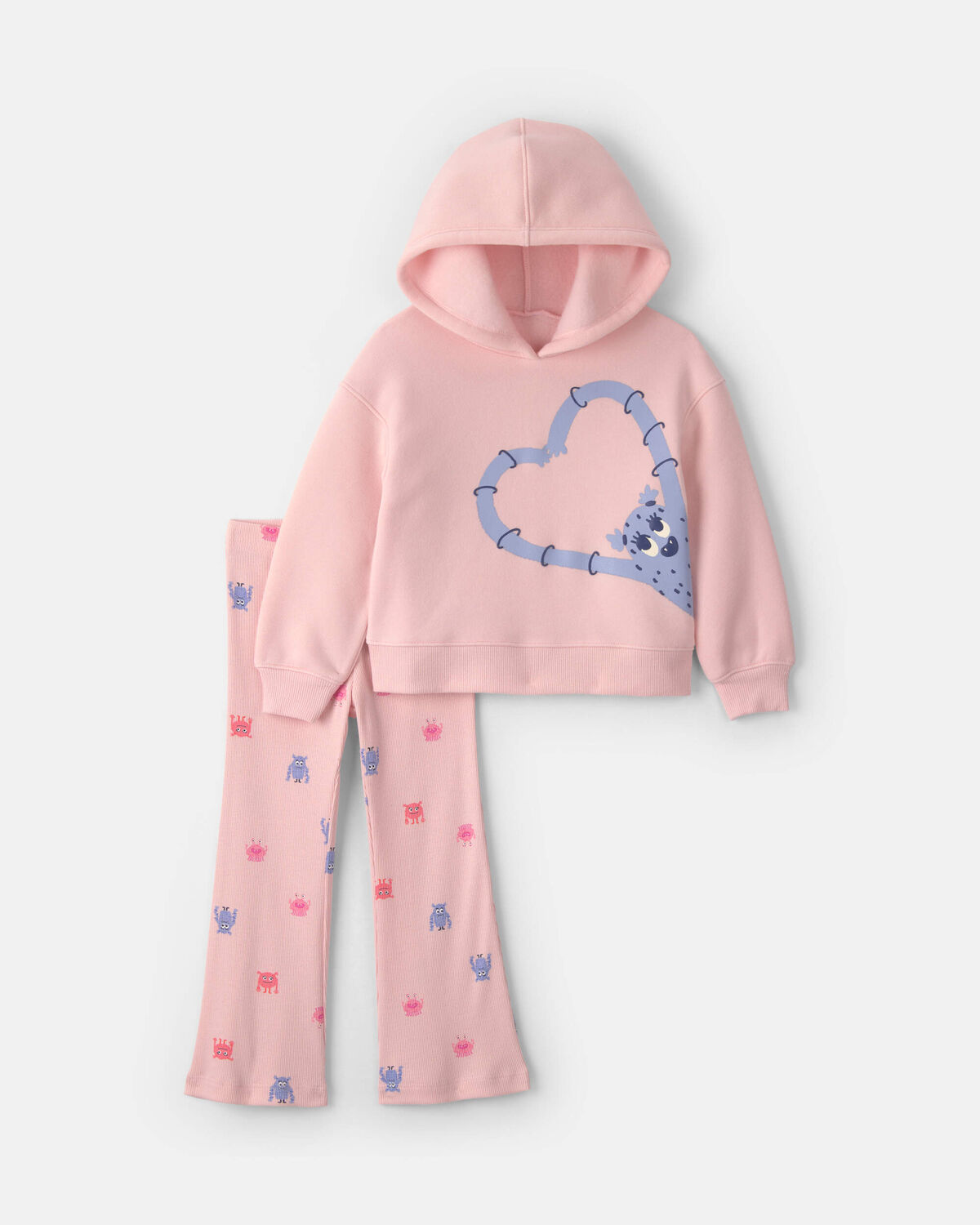 Toddler Girl 2-Piece Monster Heart Fleece Hoodie & Pant Set - Pink/Purple 1 Toddler Girl 2-Piece Monster Heart Fleece Hoodie & Pant Set - Pink/Purple