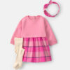 Baby Girl 3-Piece Buffalo Check Flannel Long-Sleeve Dress Set - Pink