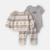 Baby Boy 3-Piece Fair Isle Fleece Layering Set - Cream/Grey