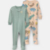 Toddler Boy 2-Pack Dinosaur Striped Cotton Snug Fit 1-Piece Pajama - Green/Khaki