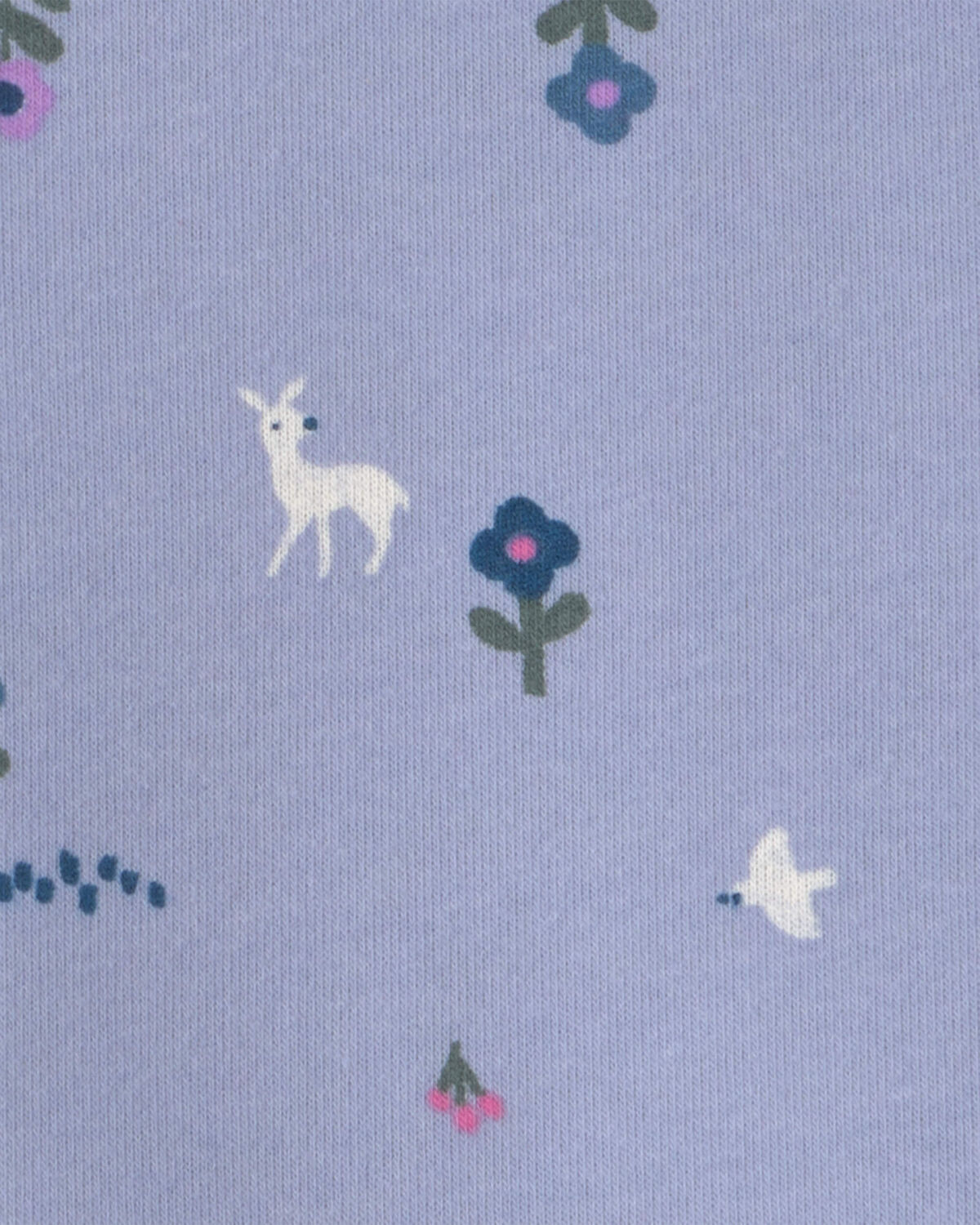 Deer Floral Fleece Long-Sleeve Pullover Sweatshirt - Blue