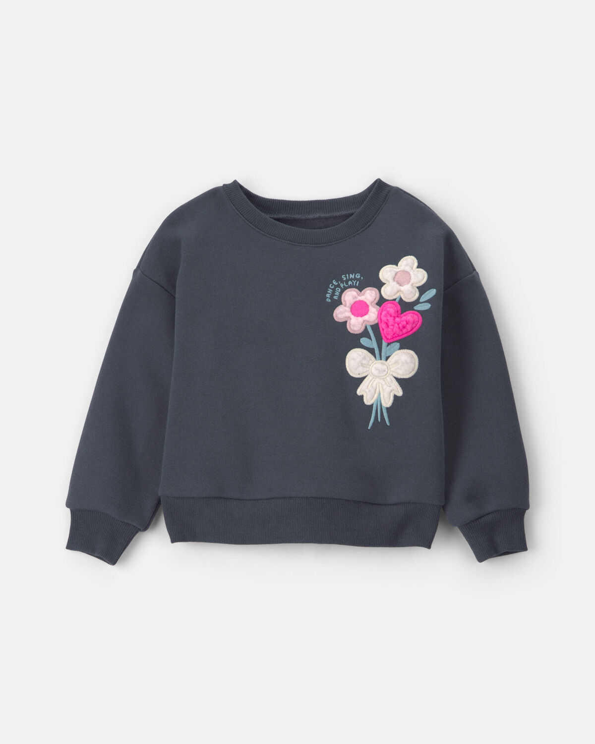 Toddler Girl Floral Fleece Pullover Sweatshirt - Dark Grey