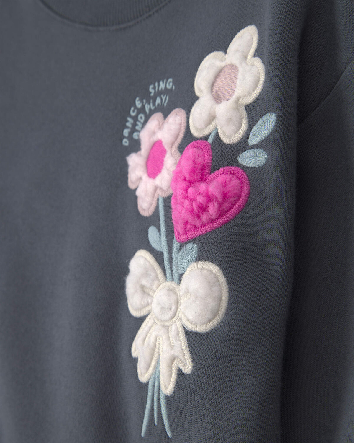 Toddler Girl Floral Fleece Pullover Sweatshirt - Dark Grey