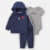 Baby Boy 3-Piece 'Mini All-Star' Fleece Long-Sleeve Layering Set - Navy Blue/Grey