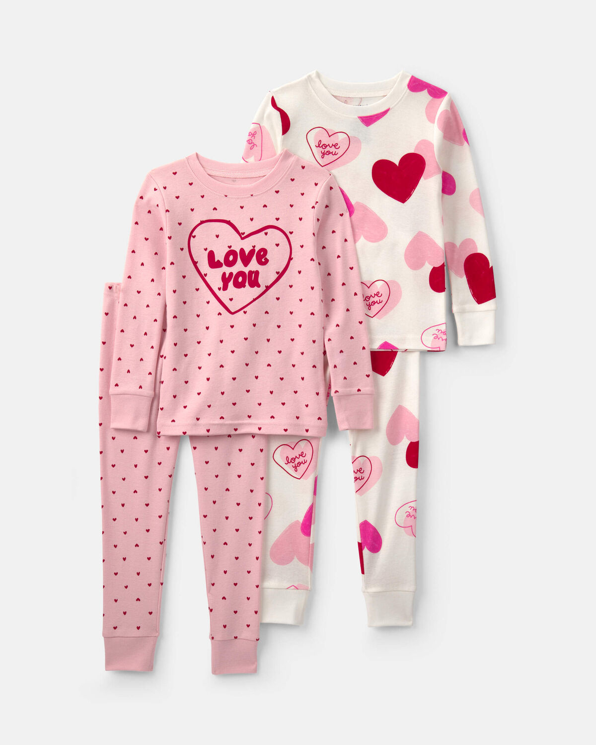 Toddler Girl 'Love You' Valentine's Day Cotton Snug Fit 4-Piece Pajama Set - Pink 1 Toddler Girl 'Love You' Valentine's Day Cotton Snug Fit 4-Piece Pajama Set - Pink