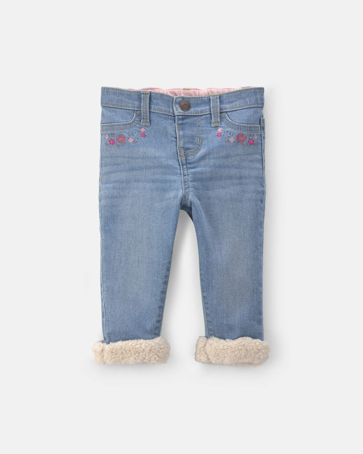 Baby Girl Floral Pull-On Cuffed Jeans - Light Wash 1 Baby Girl Floral Pull-On Cuffed Jeans - Light Wash