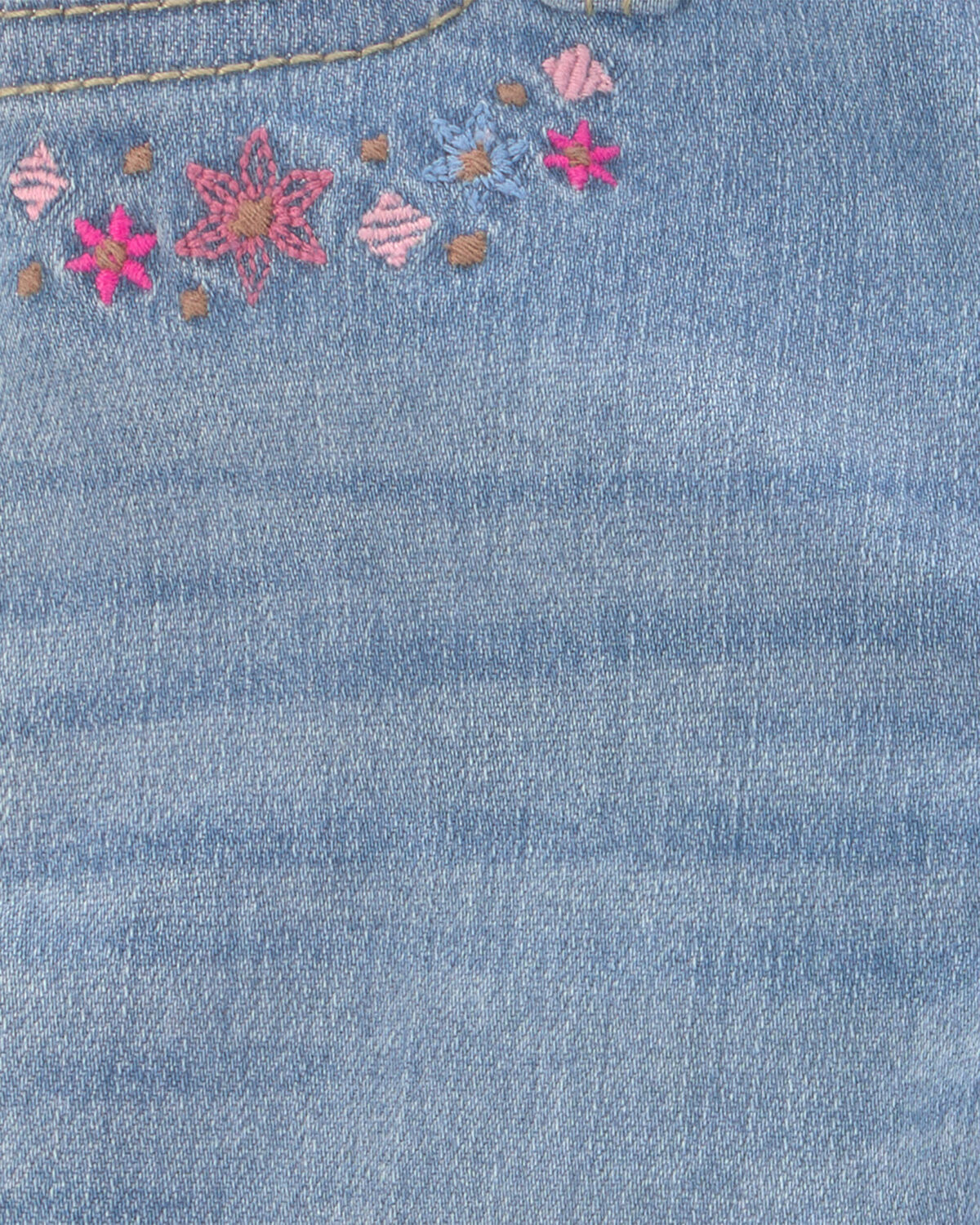 Baby Girl Floral Pull-On Cuffed Jeans - Light Wash 3 Baby Girl Floral Pull-On Cuffed Jeans - Light Wash