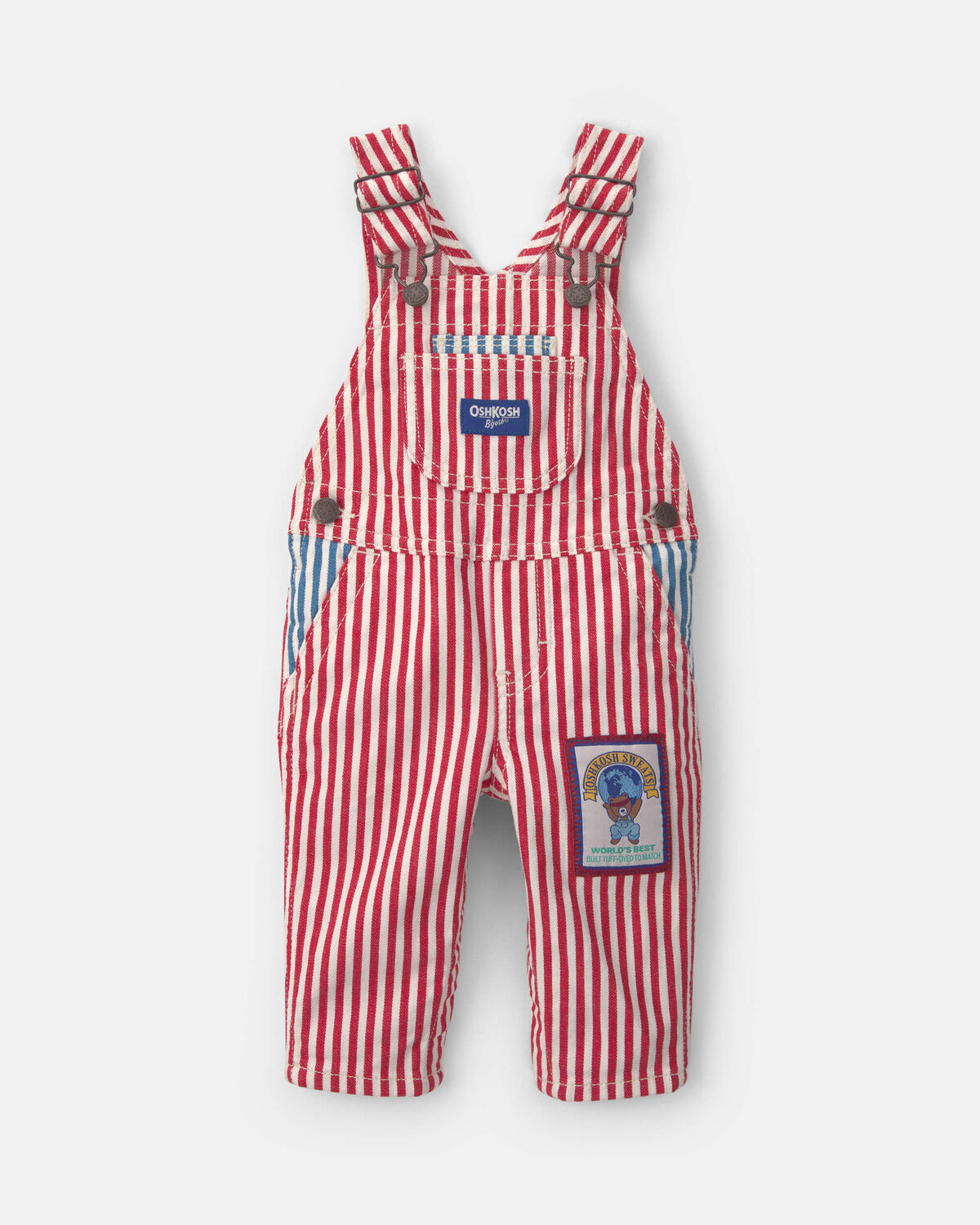 Baby Hickory Stripe Overalls - White/Red