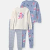 Toddler Girl Penguin Winter Cotton Snug Fit 4-Piece Pajama Set - Purple/White