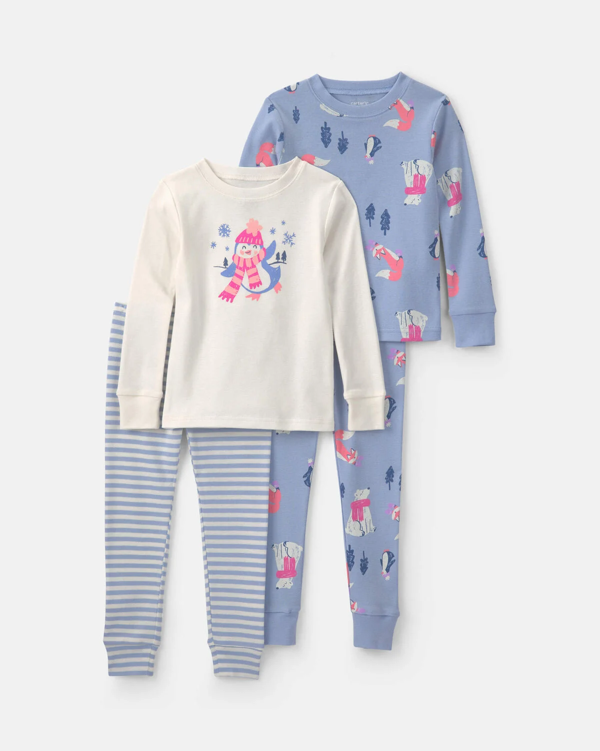 Toddler Girl Penguin Winter Cotton Snug Fit 4-Piece Pajama Set - Purple/White 1 Toddler Girl Penguin Winter Cotton Snug Fit 4-Piece Pajama Set - Purple/White
