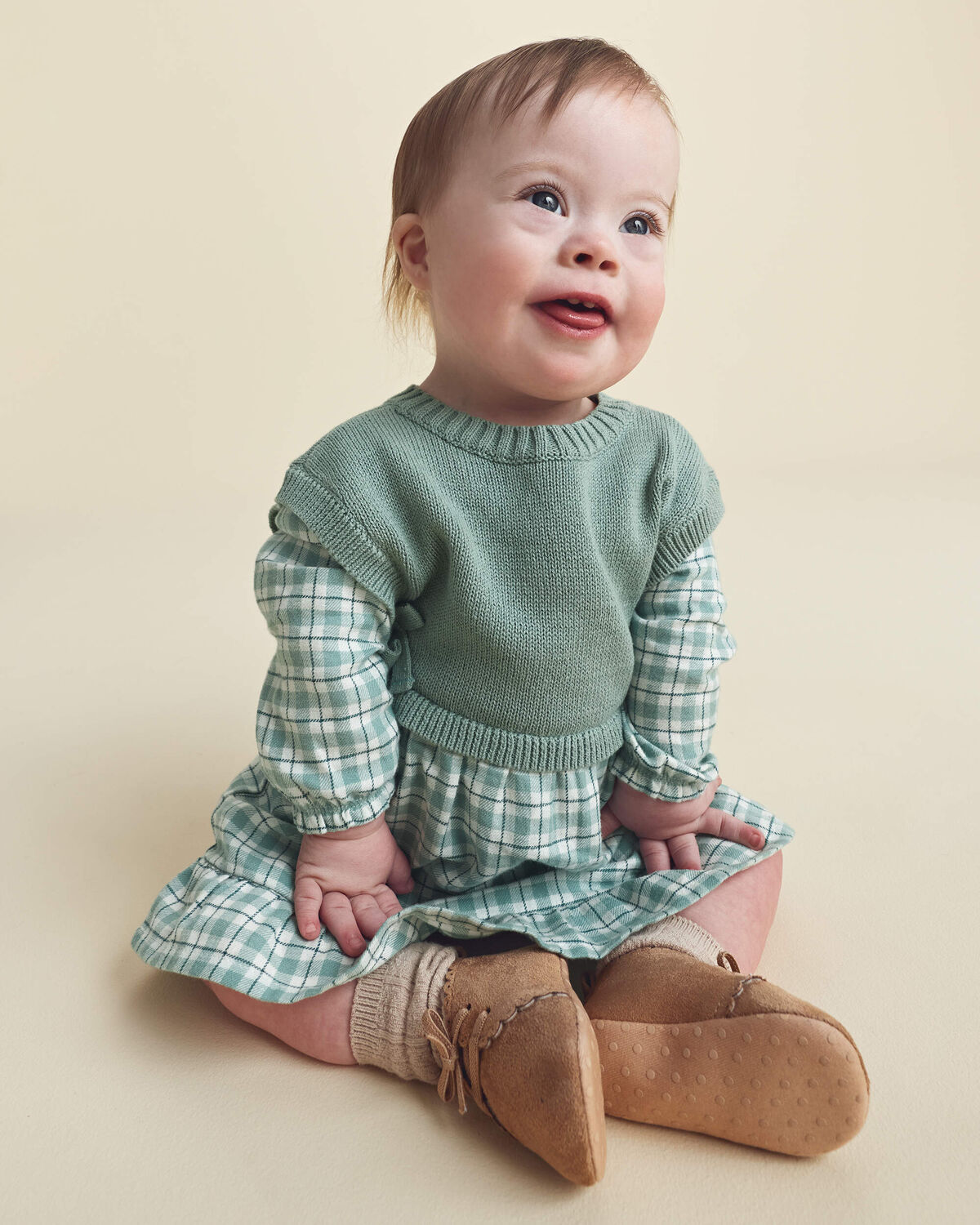 Baby Girl 2-Piece Checkered Flannel Long-Sleeve Dress - Green