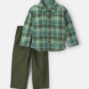 Toddler Boy 2-Piece Plaid Fleece Jacket & Pant Set - Green