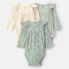 Baby Girl 3-Pack Bear Long-Sleeve Multipack Bodysuits - Cream/Green