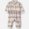 Baby Boy Fair Isle Fleece Long-Sleeve Jumpsuit - Cream/Grey