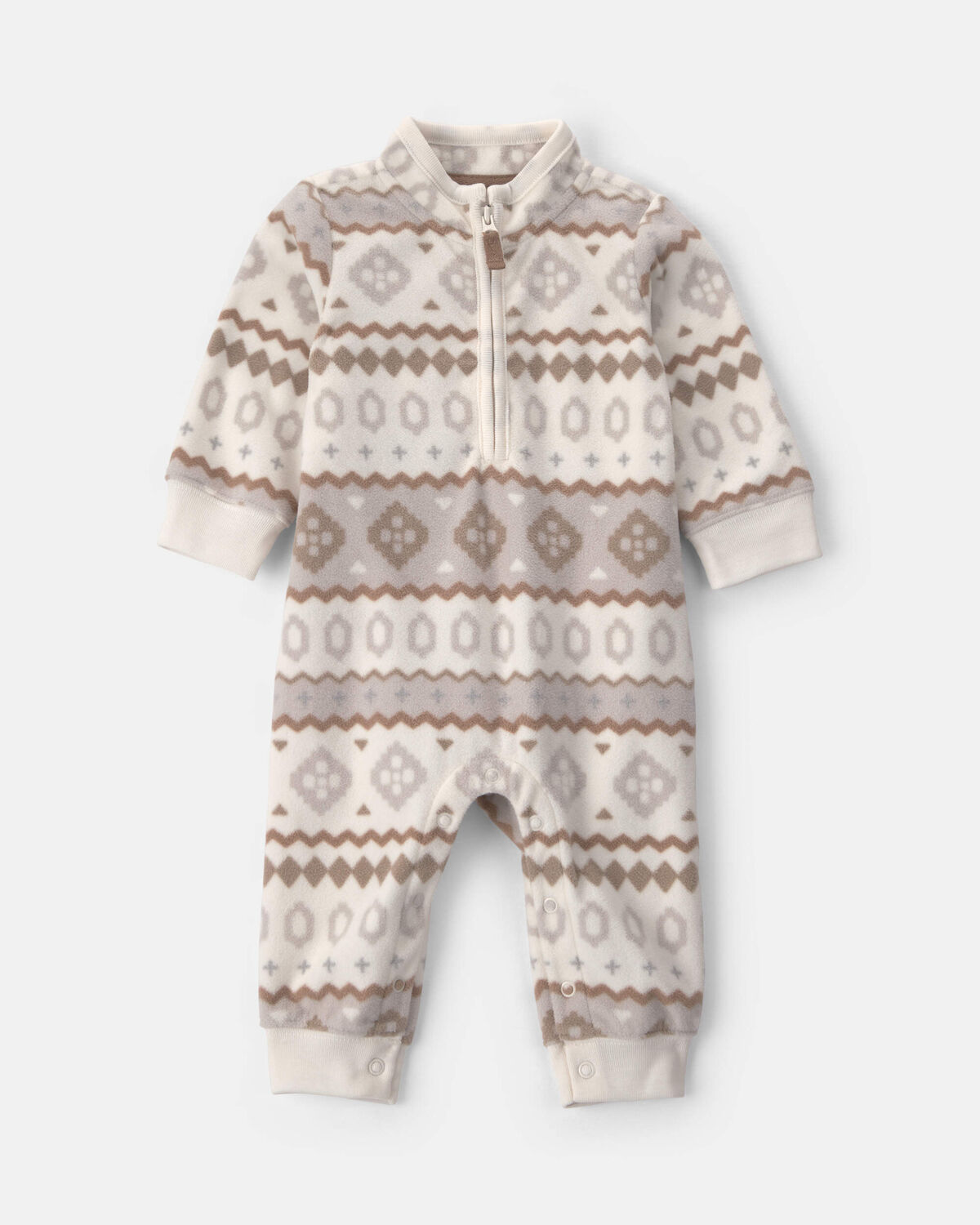 Baby Boy Fair Isle Fleece Long-Sleeve Jumpsuit - Cream/Grey