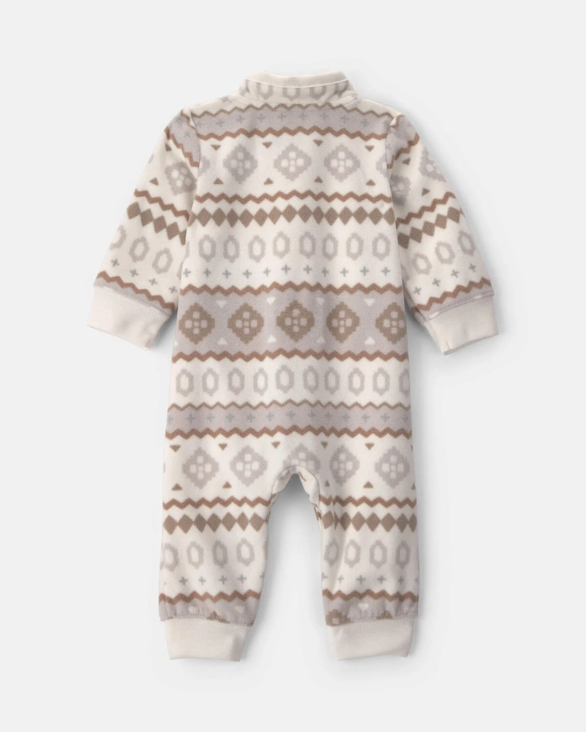 Baby Boy Fair Isle Fleece Long-Sleeve Jumpsuit - Cream/Grey