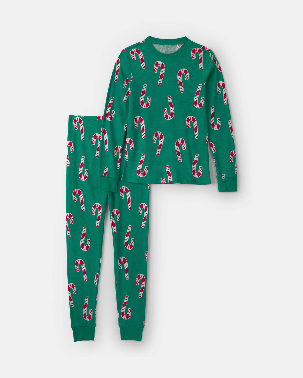 Adult Candy Cane Christmas Thermal Snug Fit 2-Piece Pajama Set - Green 1 Adult Candy Cane Christmas Thermal Snug Fit 2-Piece Pajama Set - Green