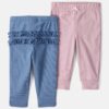 Baby Girl 2-Pack 100% Cotton Pull-On Pants - Blue/Pink