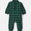 Baby Boy Plaid Fleece Long-Sleeve Jumpsuit - Green