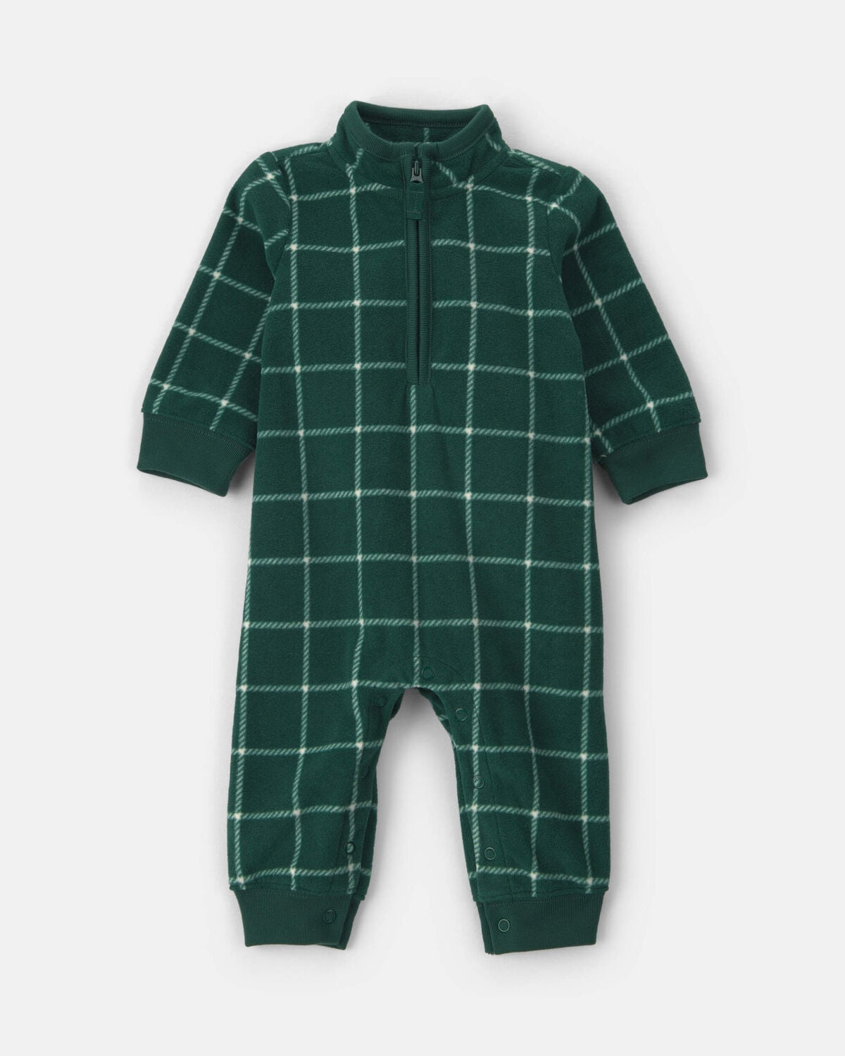 Baby Boy Plaid Fleece Long-Sleeve Jumpsuit - Green