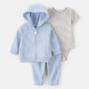 Baby Boy 3-Piece Fleece Striped Layering Set - Blue/Grey
