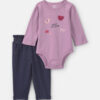 Baby Girl 2-Piece 'Easy To Love' Long-Sleeve Bodysuit & Pant Set - Purple/Blue