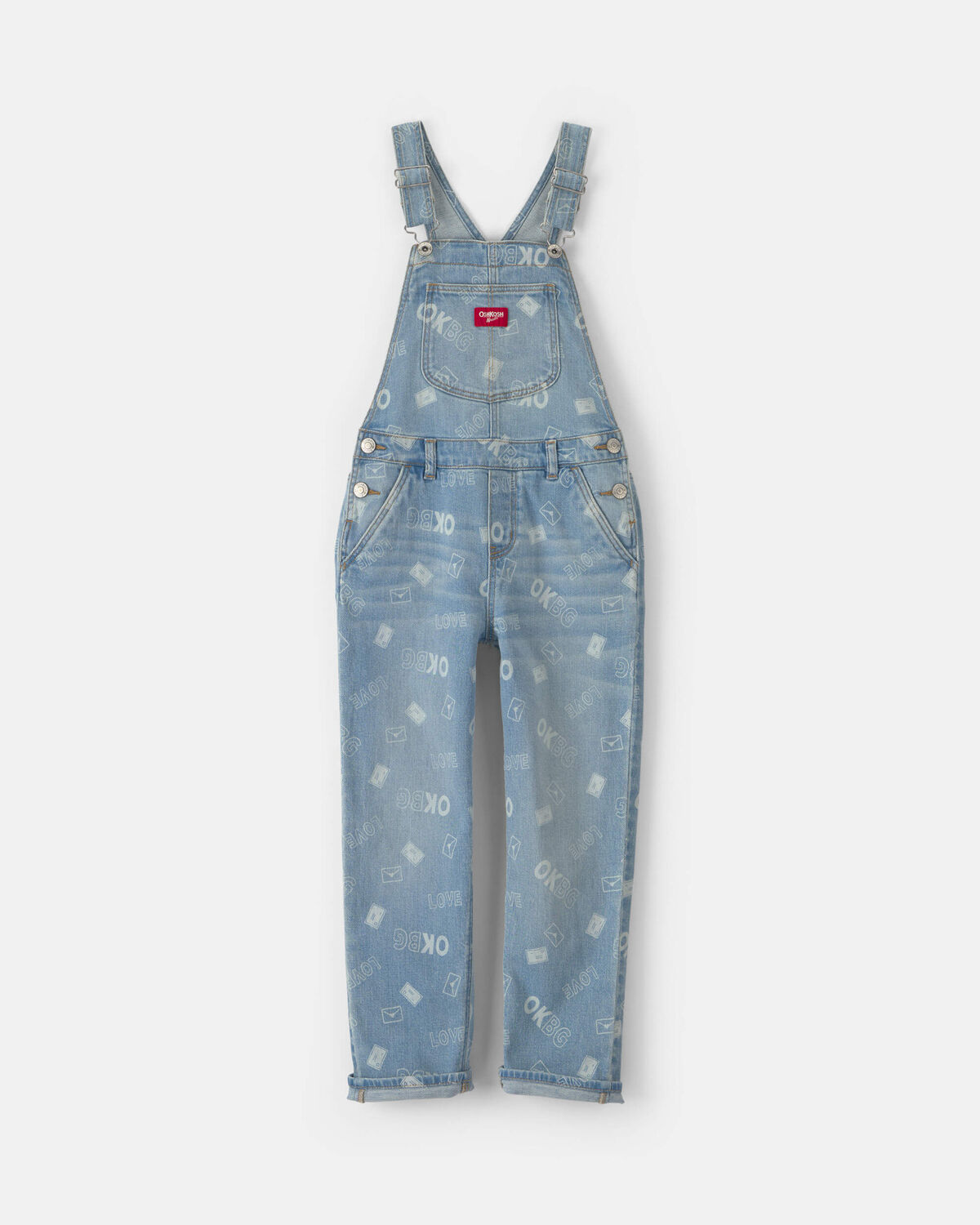 Girls 'Love' Valentine's Day Overalls - Light Wash